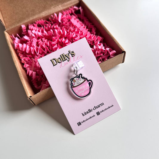 Cosy Season Hot Chocolate Kindle Charm | Pink Book Reader Gift