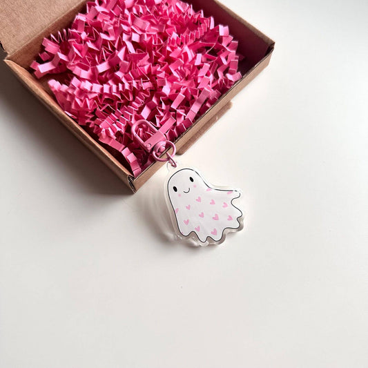 Cute Pink Heart Ghost | Keyring Hearts Spooky Cute Gift
