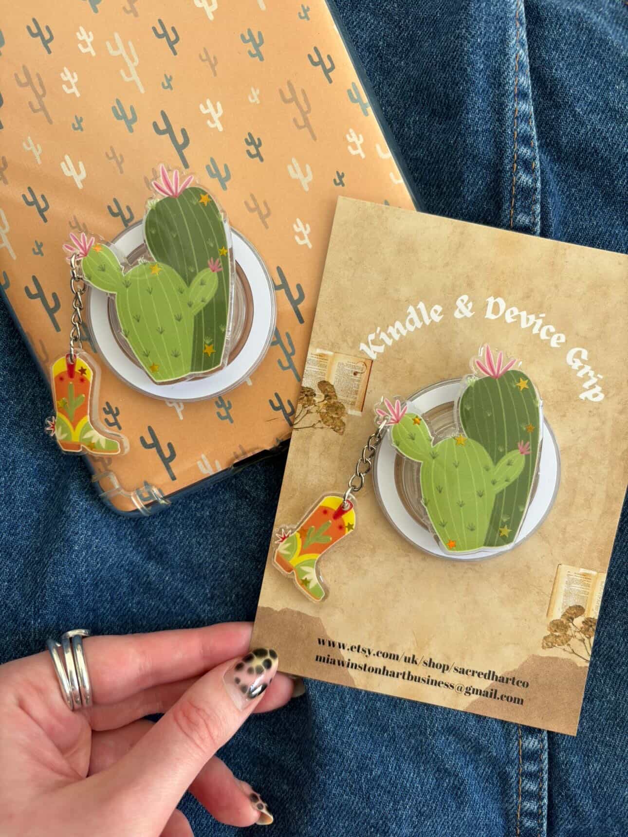 Cowboy Romance Cactus Kindle/Phone Grip | Reader Gift Accessory