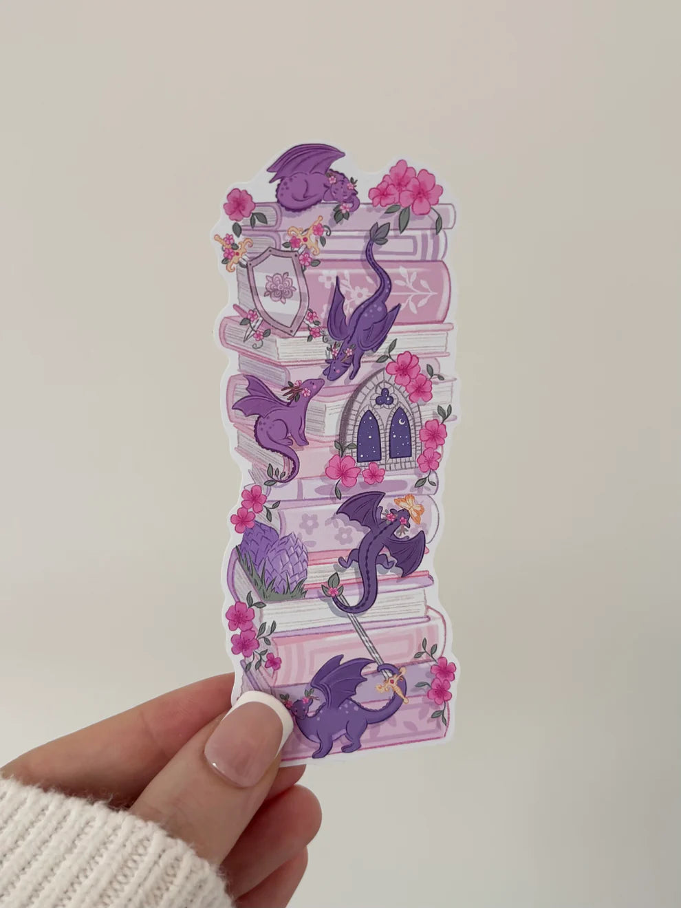 Flower Dragon Bookstack | Matte Vinyl Sticker for Fantasy Lovers