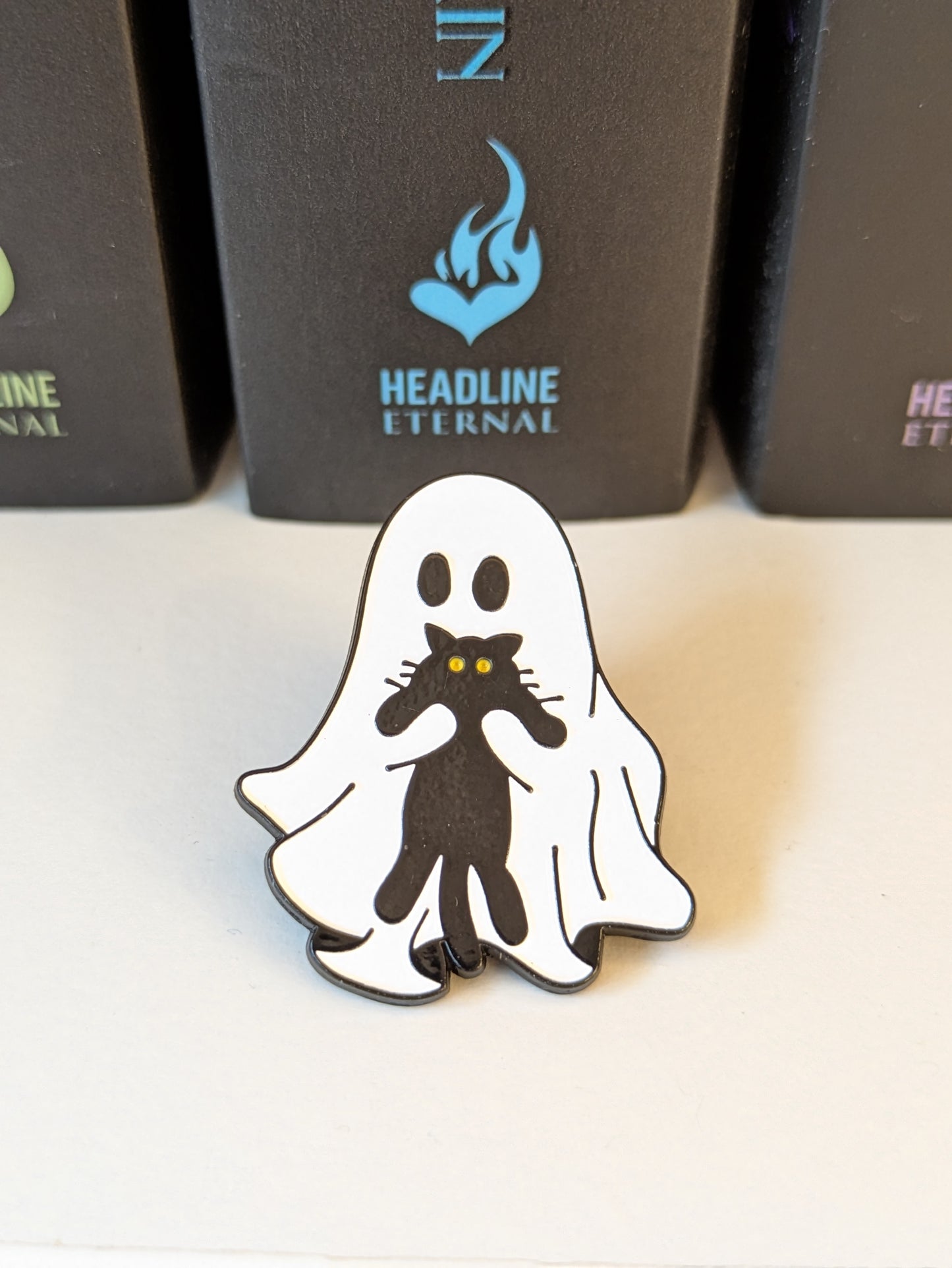 Black Cat and Ghost Pin | Enamel Badge for Book Lovers