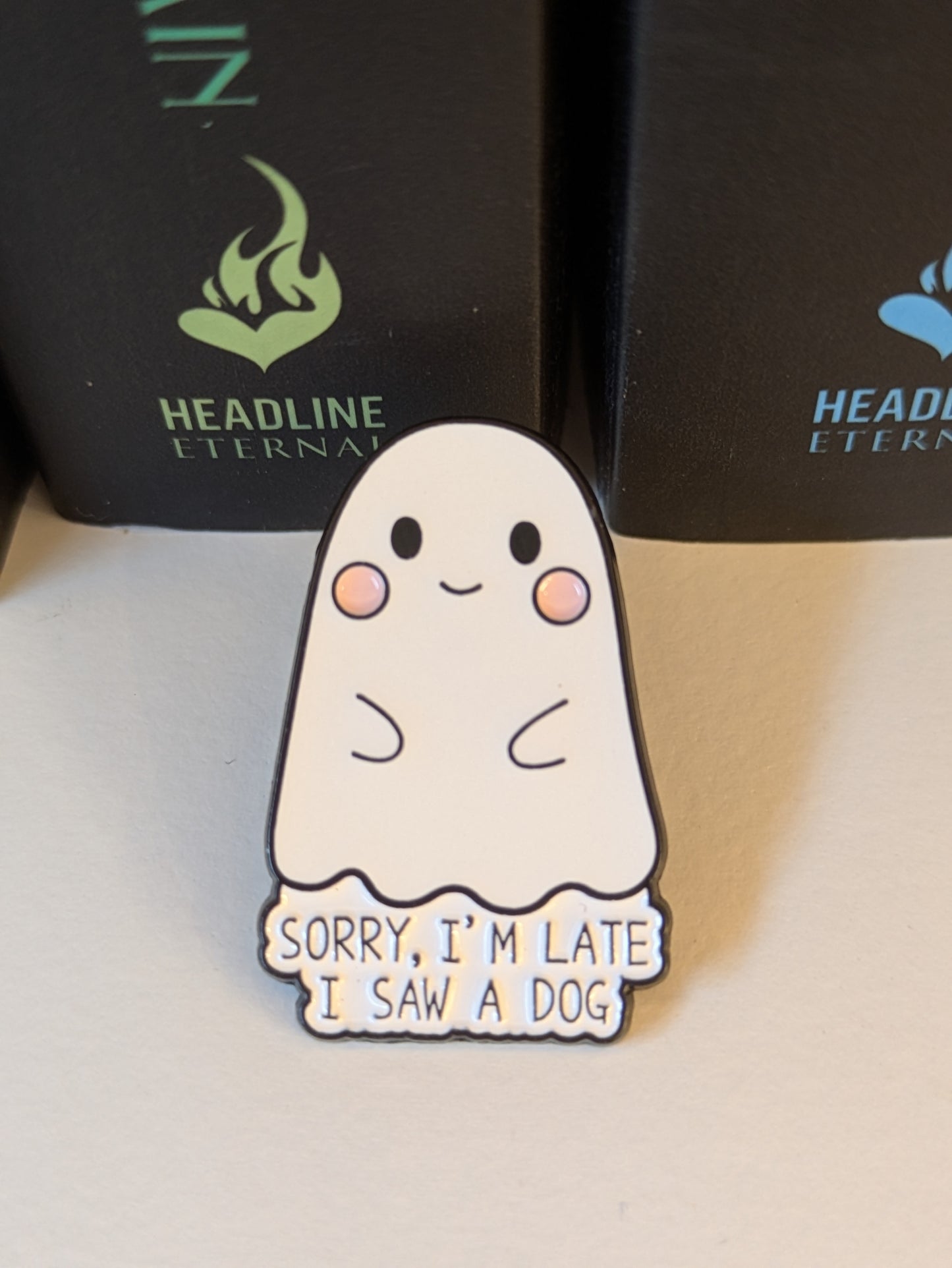 Sorry I'm Late I Saw a Dog Ghost Pin | Enamel Badge for Book Lovers