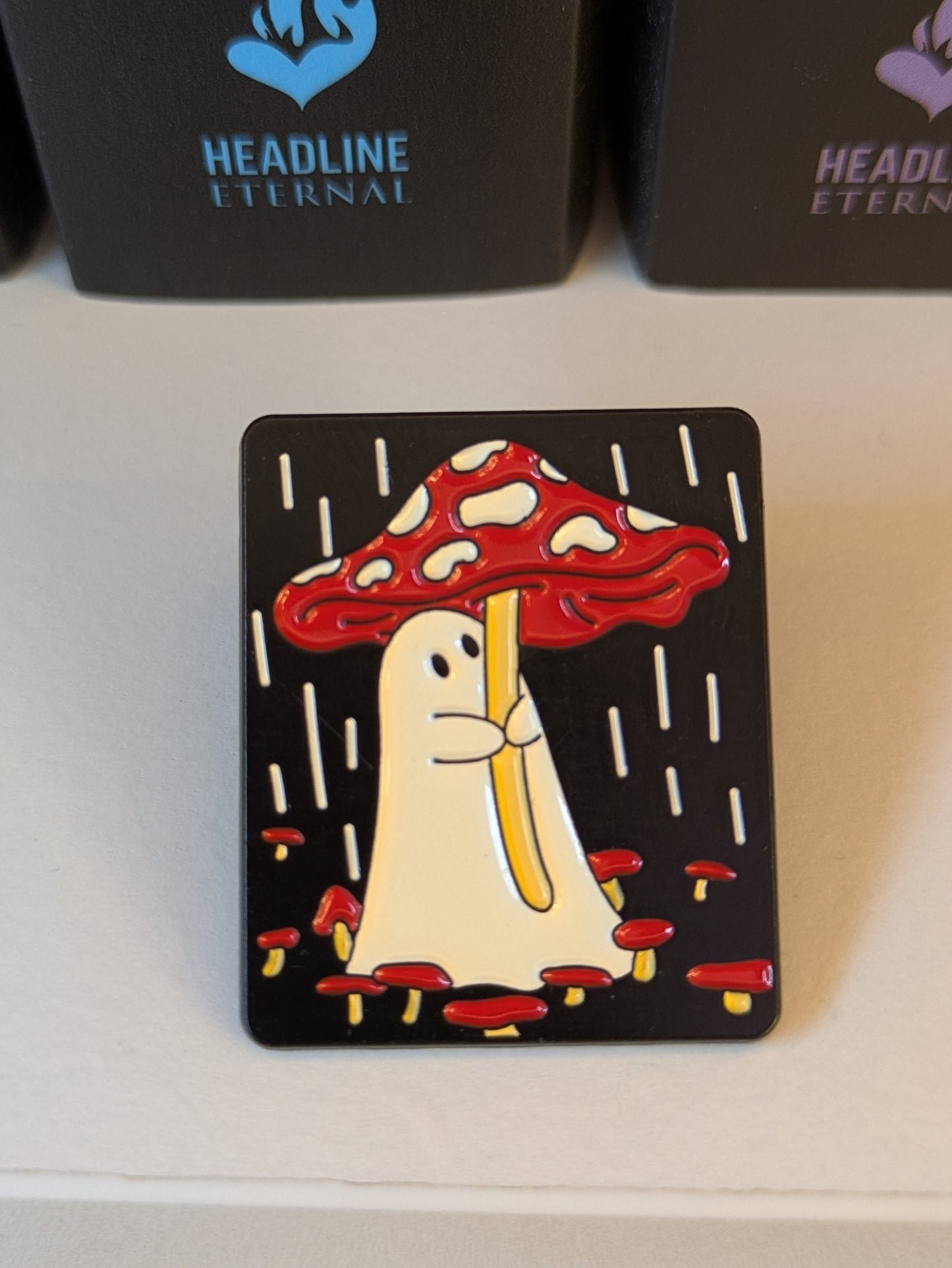 Rainy Ghost Square Pin | Enamel Badge for Book Lovers