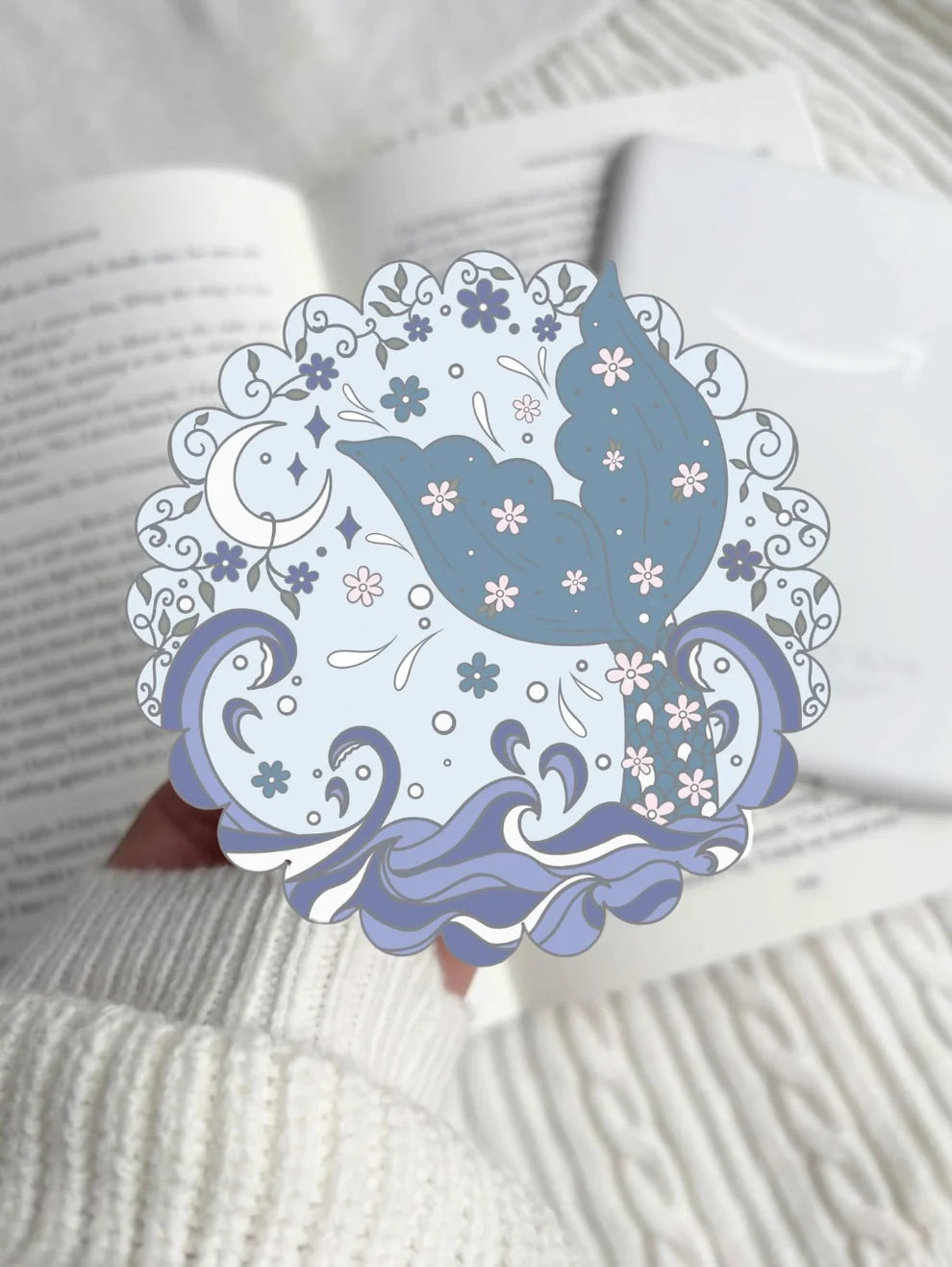 Silver Seabloom Mermaid E-Reader Grip | Reader Gift Kindle Accessory