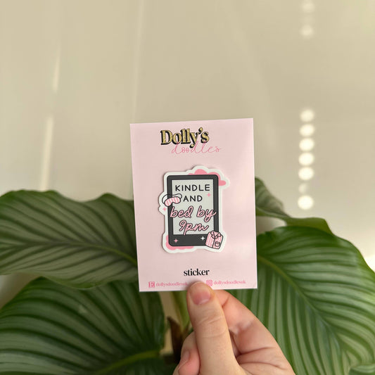 Kindle And Bed By 9pm Sticker | Cute Book Lover Gift