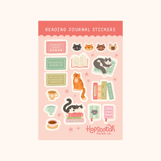 Cat Reading Journal Sticker Sheet | Literary Journalling Gift