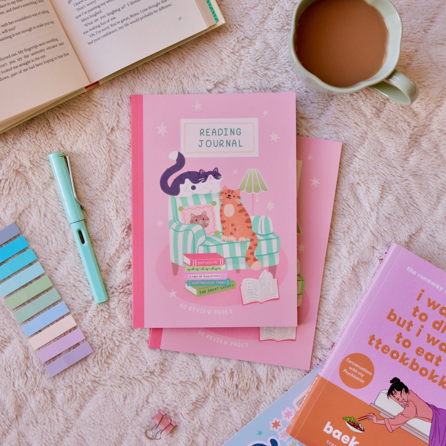 Reading Journal Cat Lover | 50 Page Book Review Reading Journal