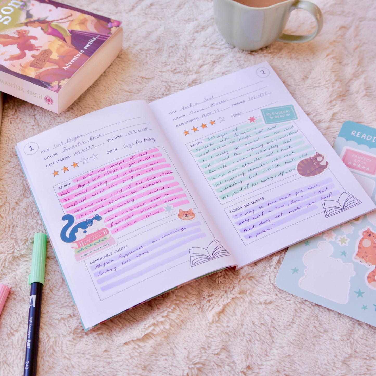 Reading Journal Cat Lover | 50 Page Book Review Reading Journal