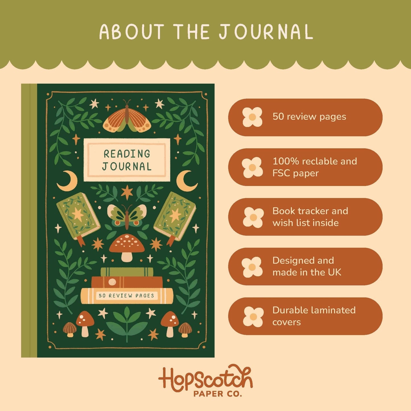Reading Journal Fantasy Forest Cottagecore | 50 Page Book Review Reading Journal