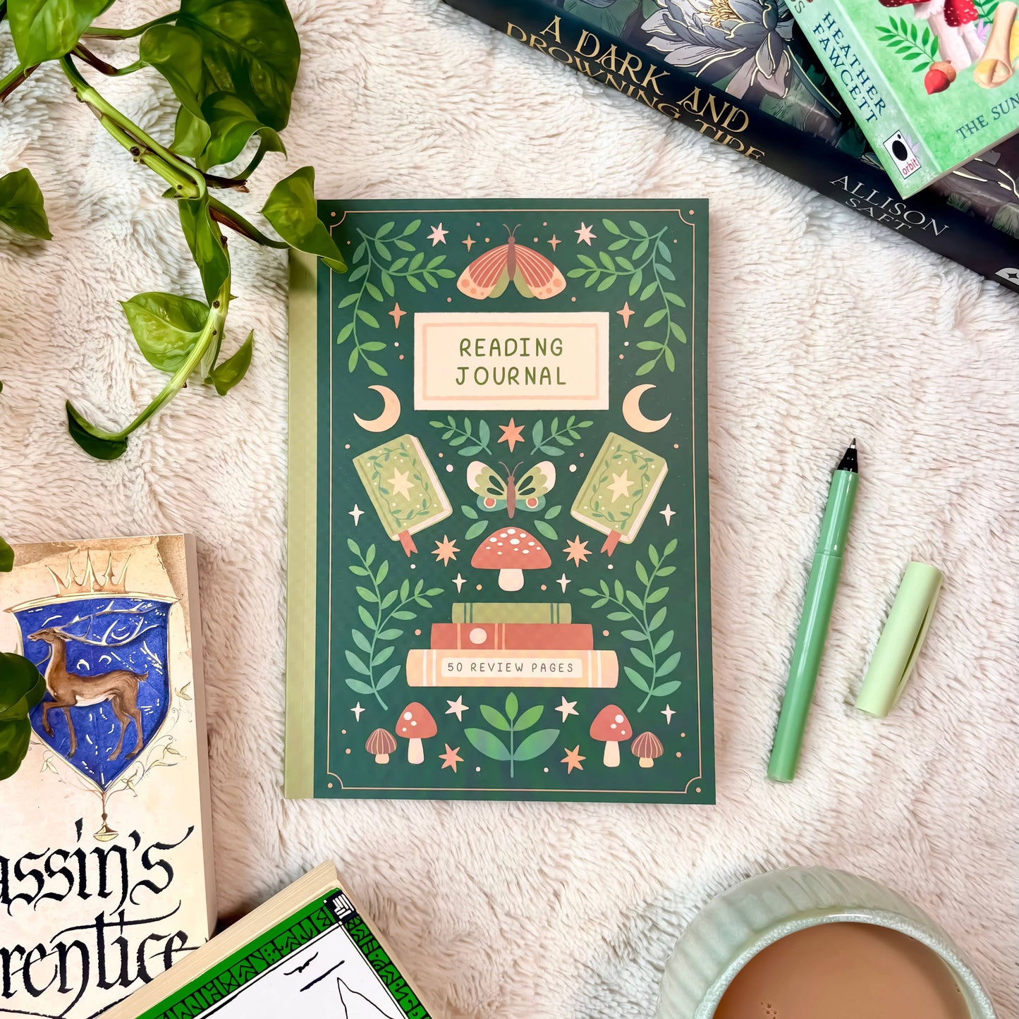 Reading Journal Fantasy Forest Cottagecore | 50 Page Book Review Reading Journal