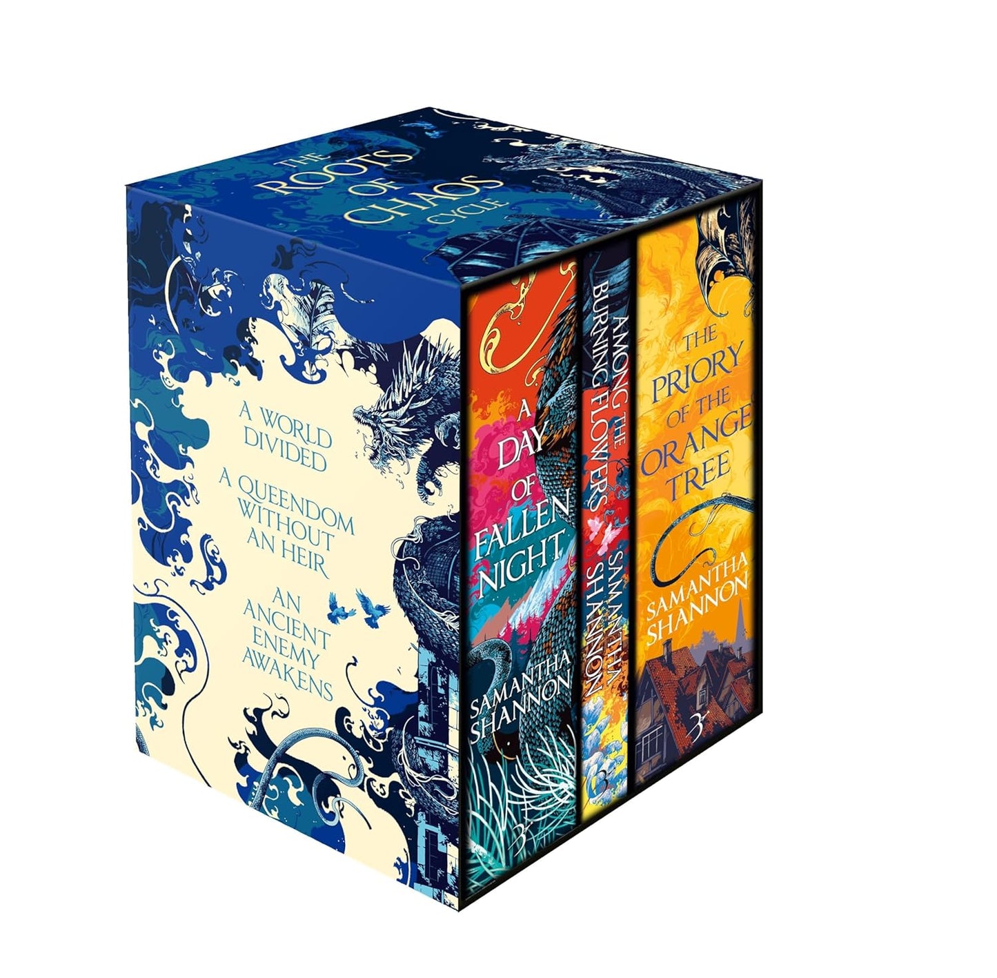 Roots of Chaos Box Set; Samantha Shannon (Priory of the Orange Tree, Among the Burning Flowers and A Day of Fallen Night) | Collectors Box Set