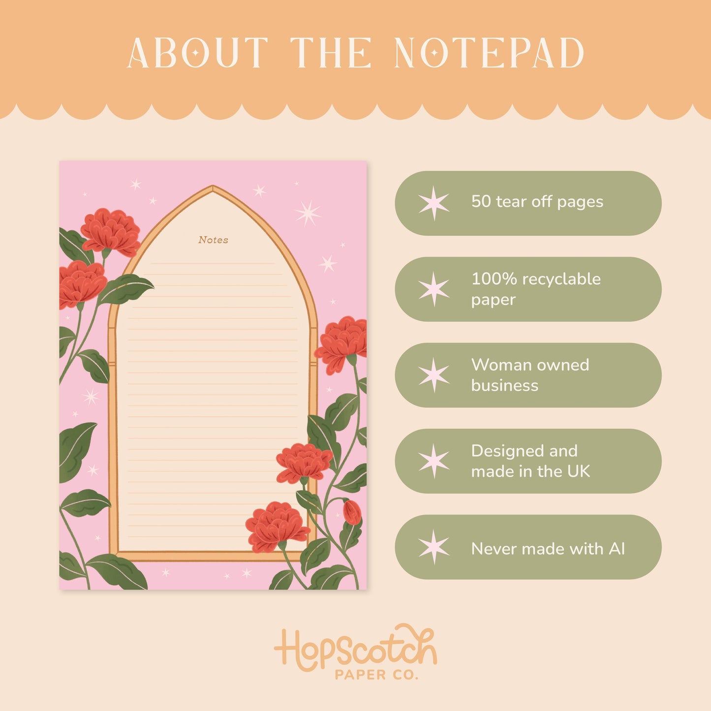 Roses Arch Notepad | Fantasy Book Stationery Gifts