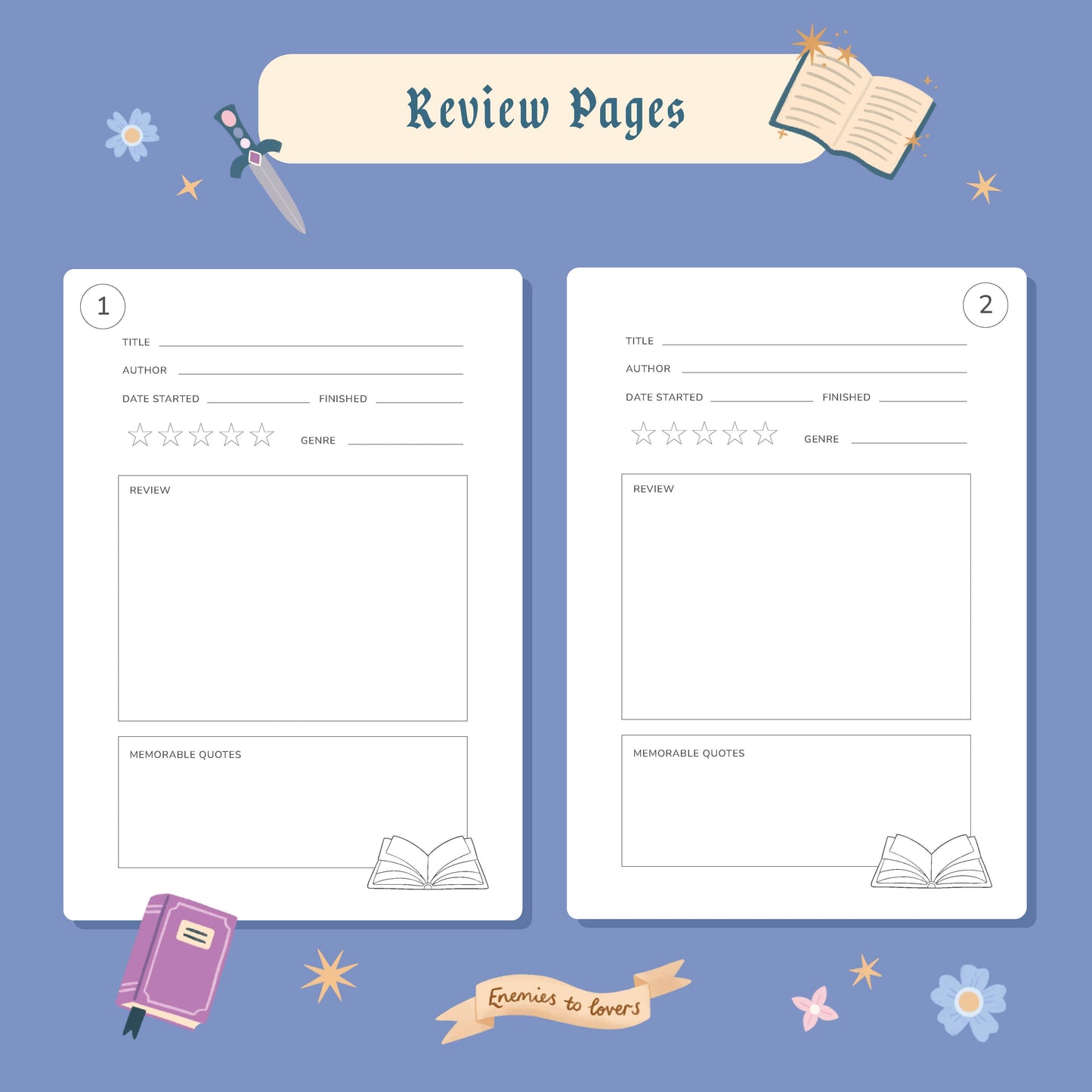 Reading Journal Dragon, Cosy Quest, Fantasy | 50 Page Book Reading Journal