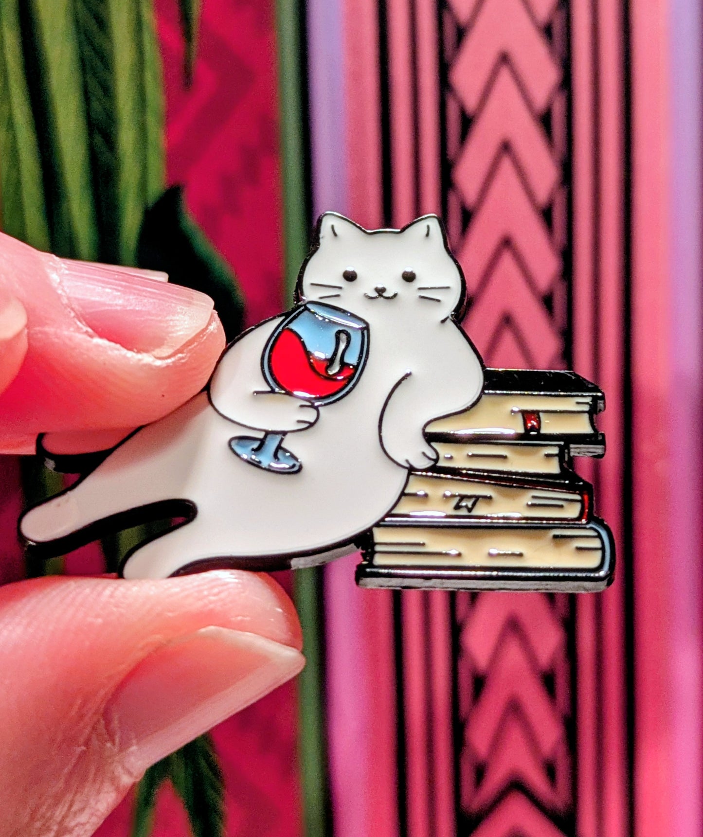 Cat, Wine & Books Enamel Pin - Purrfect Gift for Cat (and Book) Lovers