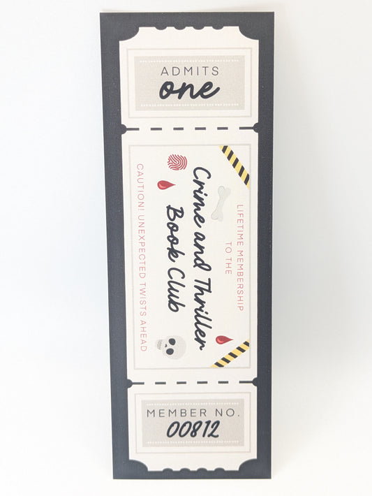 Crime and Thriller Ticket Bookmark | Funny Bookish Gift for Readers