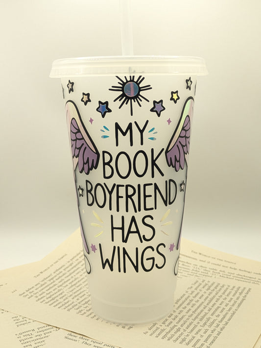 My Book Boyfriend Has Wings Cold Cup | Reusable Cosy Reader Cup