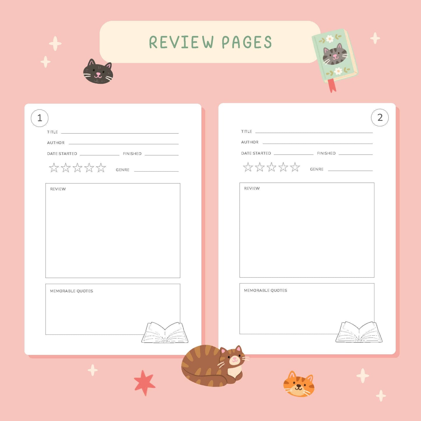 Reading Journal Cat Lover | 50 Page Book Review Reading Journal