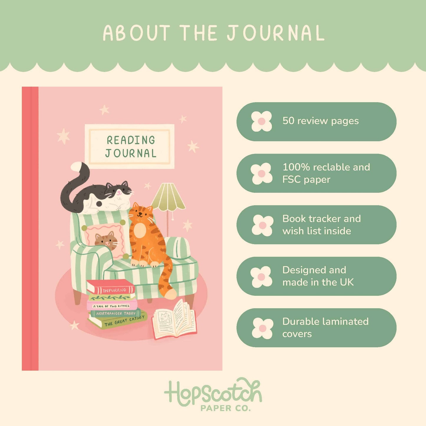 Reading Journal Cat Lover | 50 Page Book Review Reading Journal