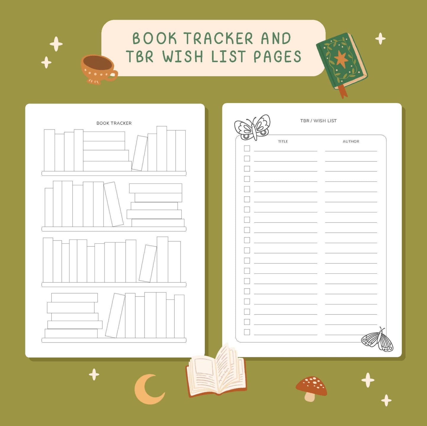 Reading Journal Fantasy Forest Cottagecore | 50 Page Book Review Reading Journal
