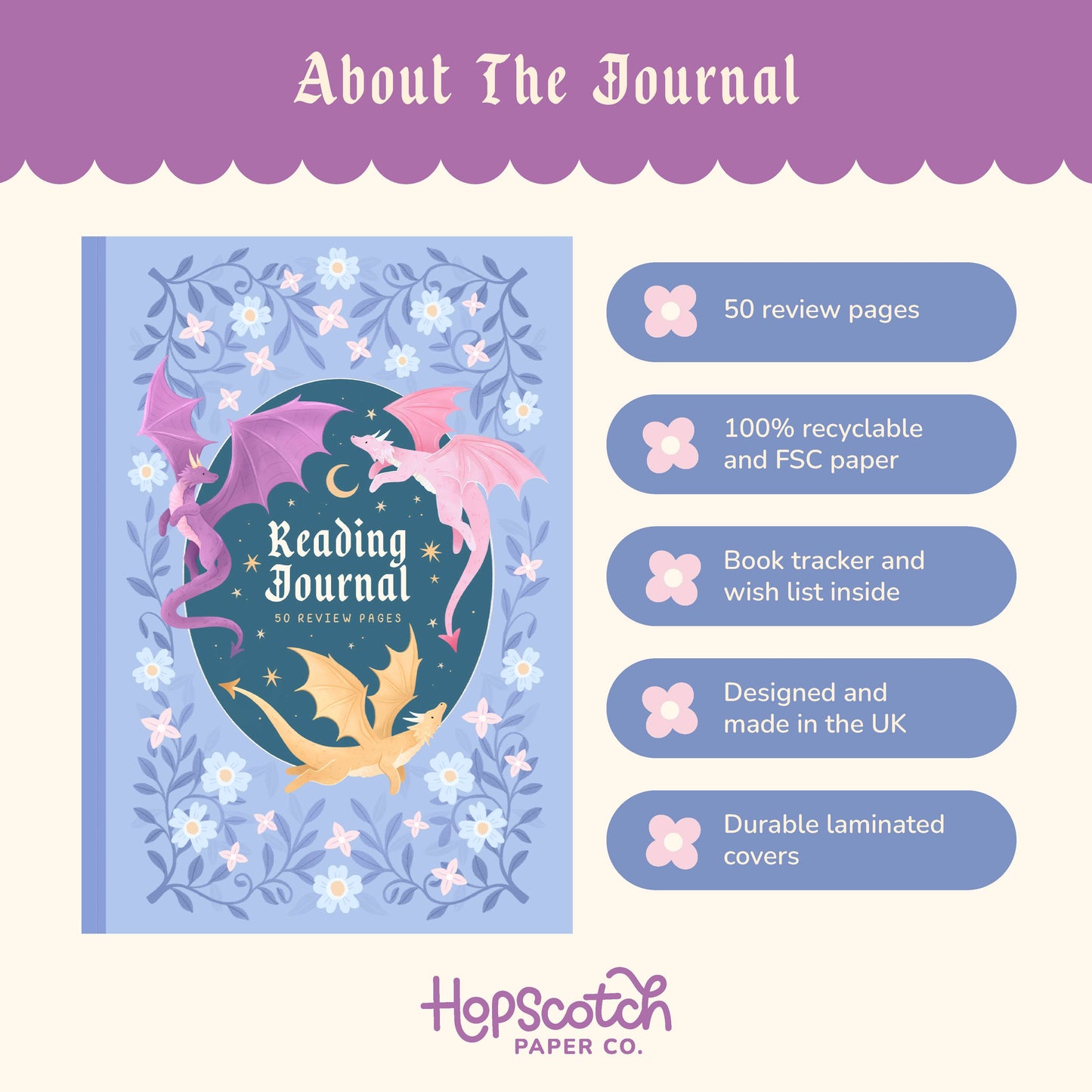 Reading Journal Dragon, Cosy Quest, Fantasy | 50 Page Book Reading Journal
