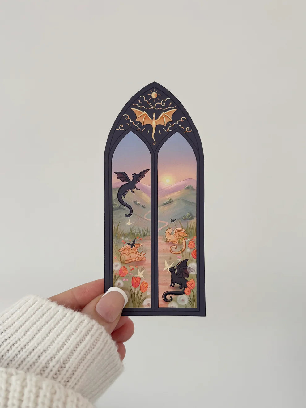 Black and Gold Dragon Arch Sticker | Matte Vinyl Sticker for Fantasy Lovers