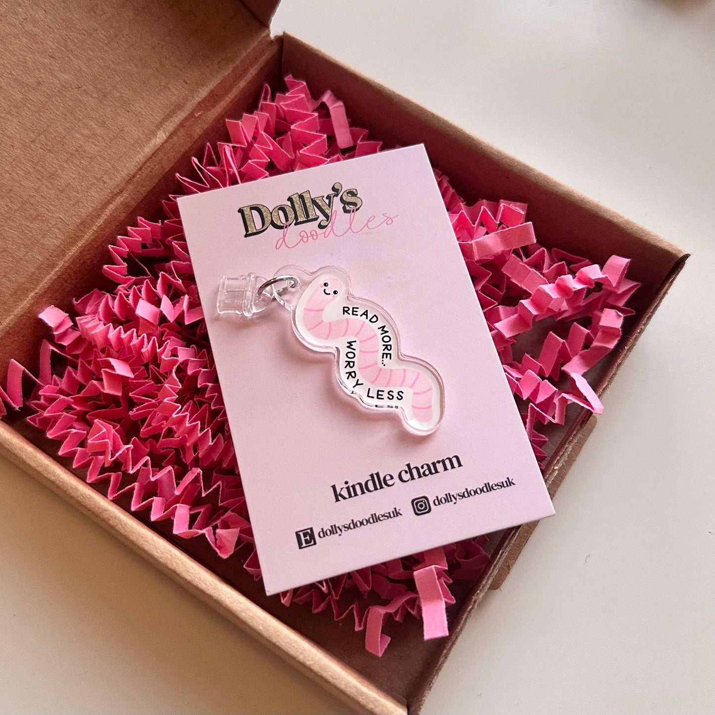 Read More Worry Less Book Worm | Reader Kindle Charm