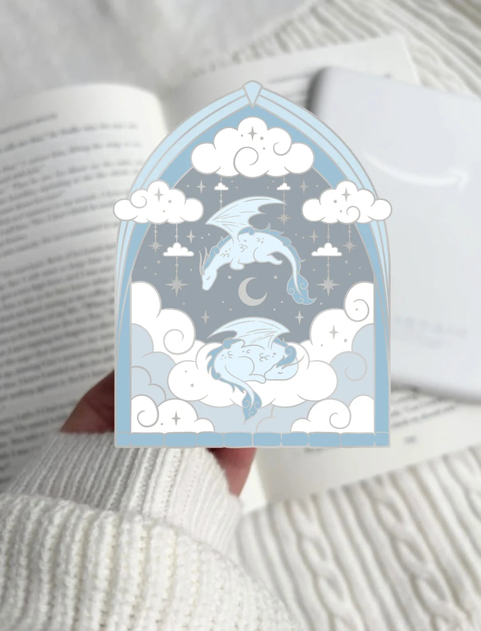 Silver Cloud Dragons E-Reader Grip | Reader Gift Kindle Accessory