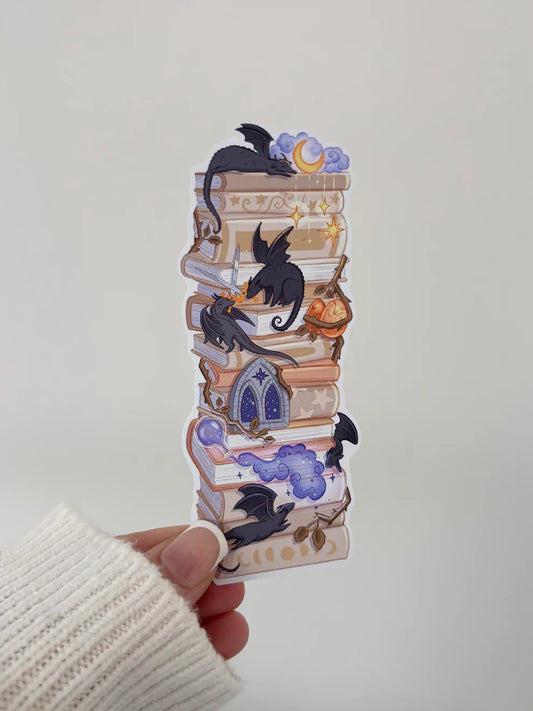 Dragon Bookstack Sticker | Matte Vinyl Sticker for Fantasy Lovers