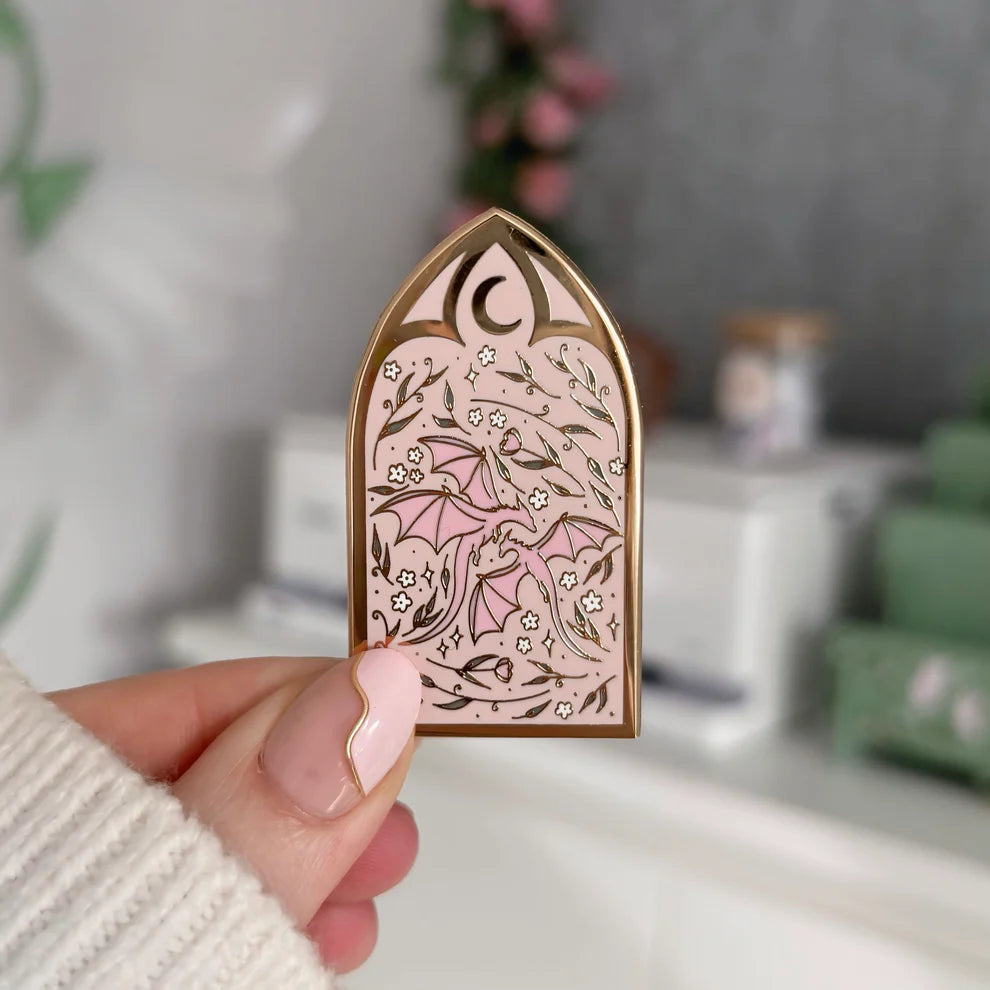 Flower Garden Dragon Enamel Badge | Enamel Pin for Romantasy Readers