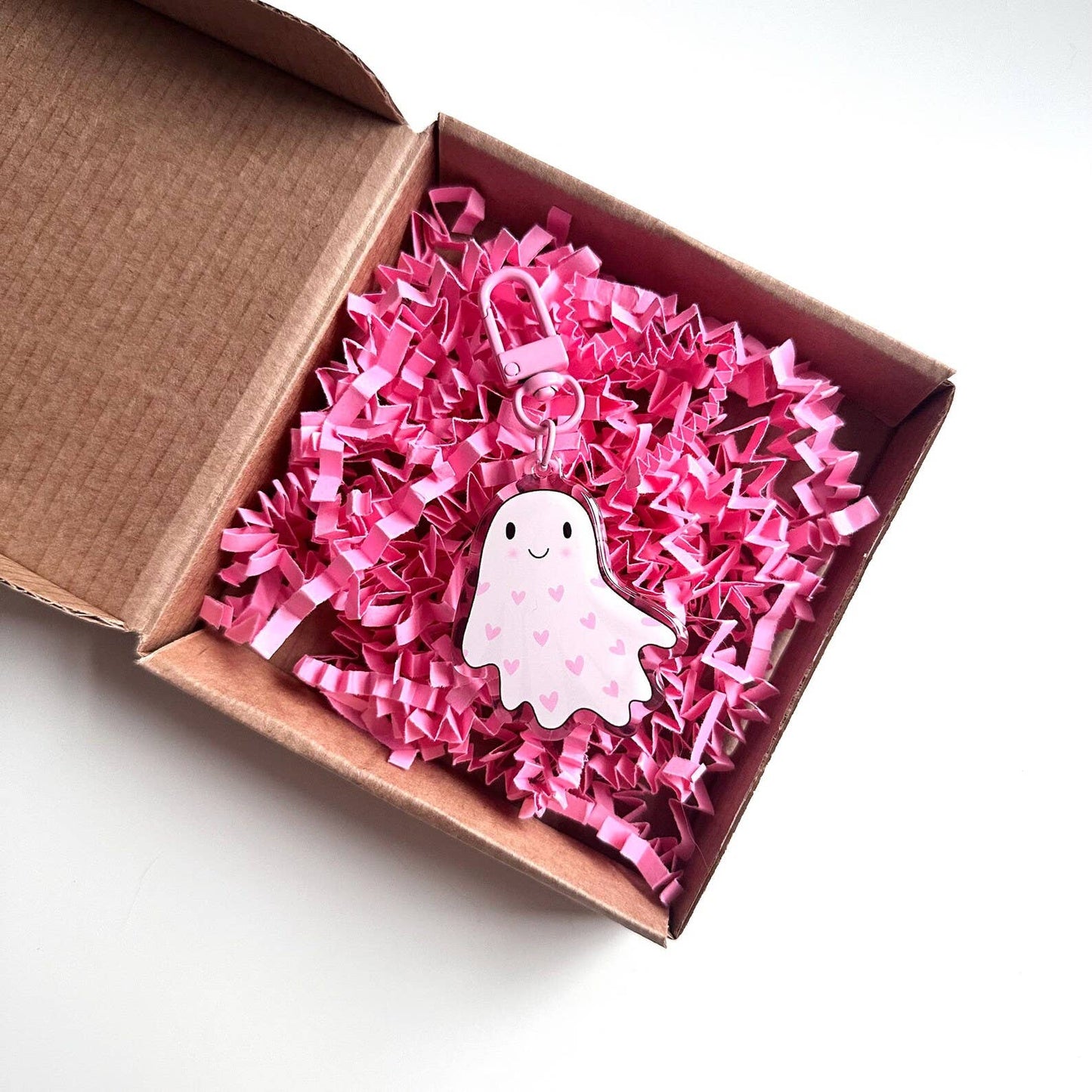 Cute Pink Heart Ghost | Keyring Hearts Spooky Cute Gift