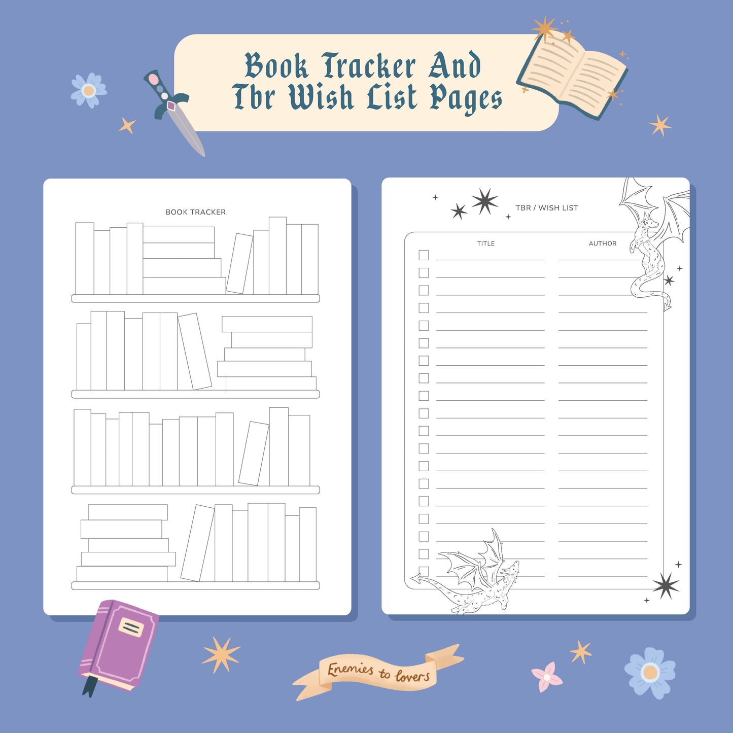 Reading Journal Dragon, Cosy Quest, Fantasy | 50 Page Book Reading Journal