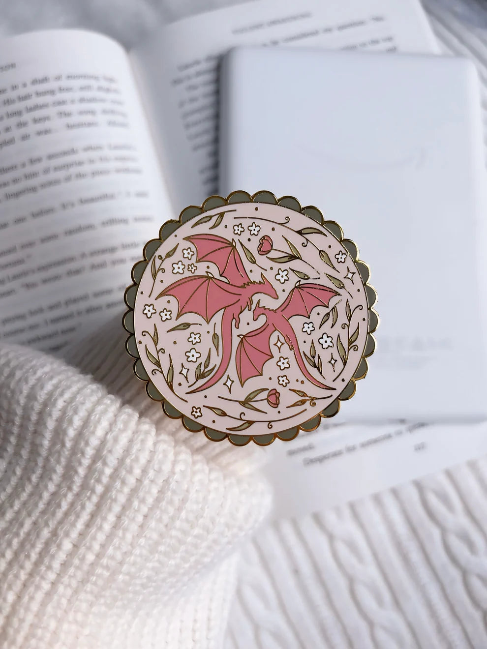 Flower Garden Dragon E-Reader Grip | Romantasy Reader Gift Accessory