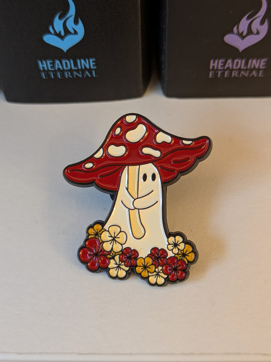 Toadstool Umbrella Ghost Pin | Enamel Badge for Book Lovers