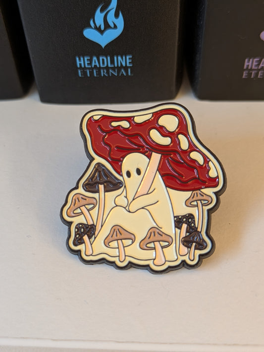 Toadstool Patch Ghost Pin | Enamel Badge for Book Lovers