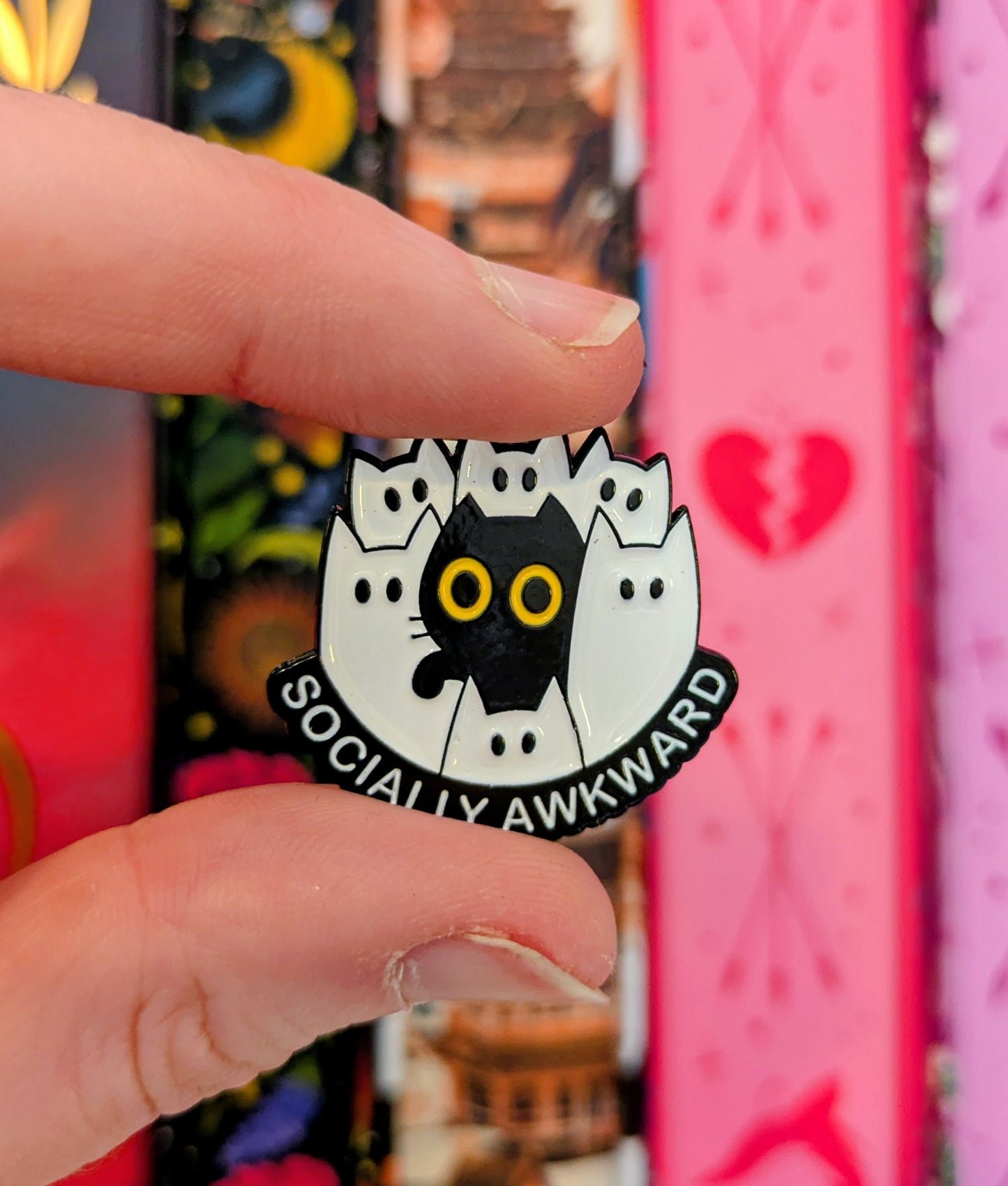 Socially Awkward Cat Pin | Enamel Badge for Book Lovers and Cat Lovers