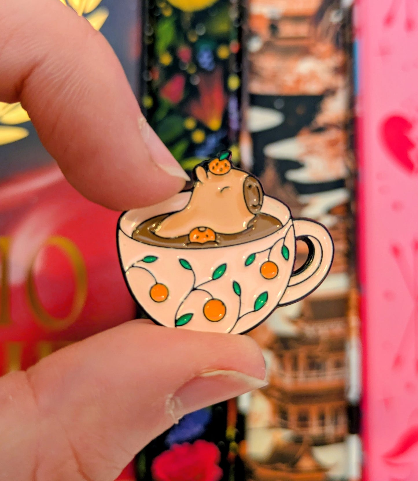 Capybara in Teacup Pin | Enamel Badge for Book Lovers and Readers