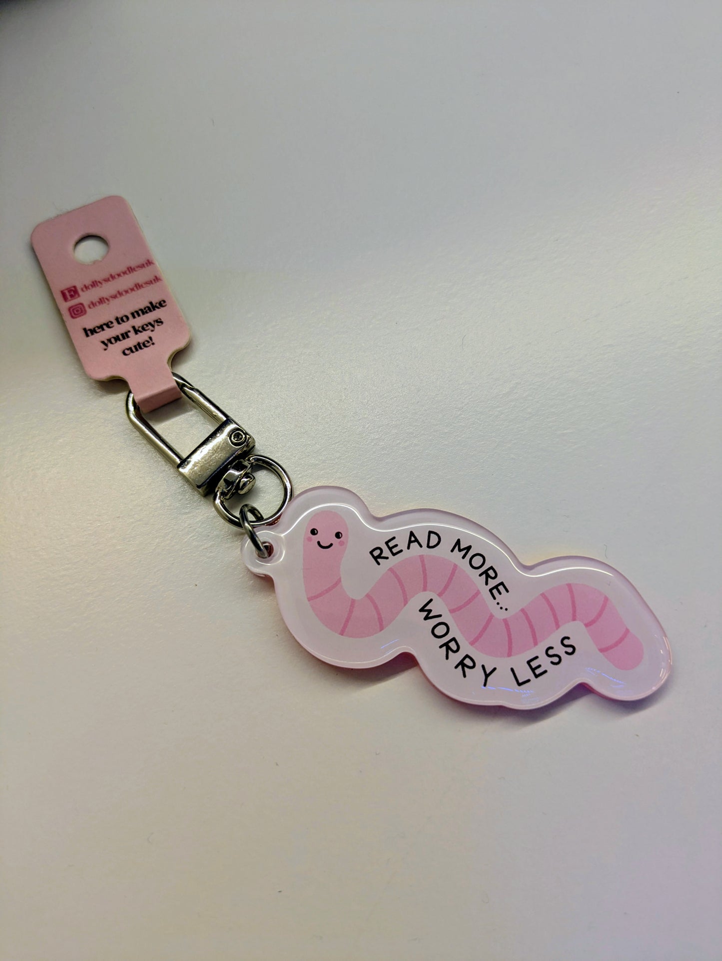 Read More Worry Less Bookworm Keyring | Book Club Bookworm Gift