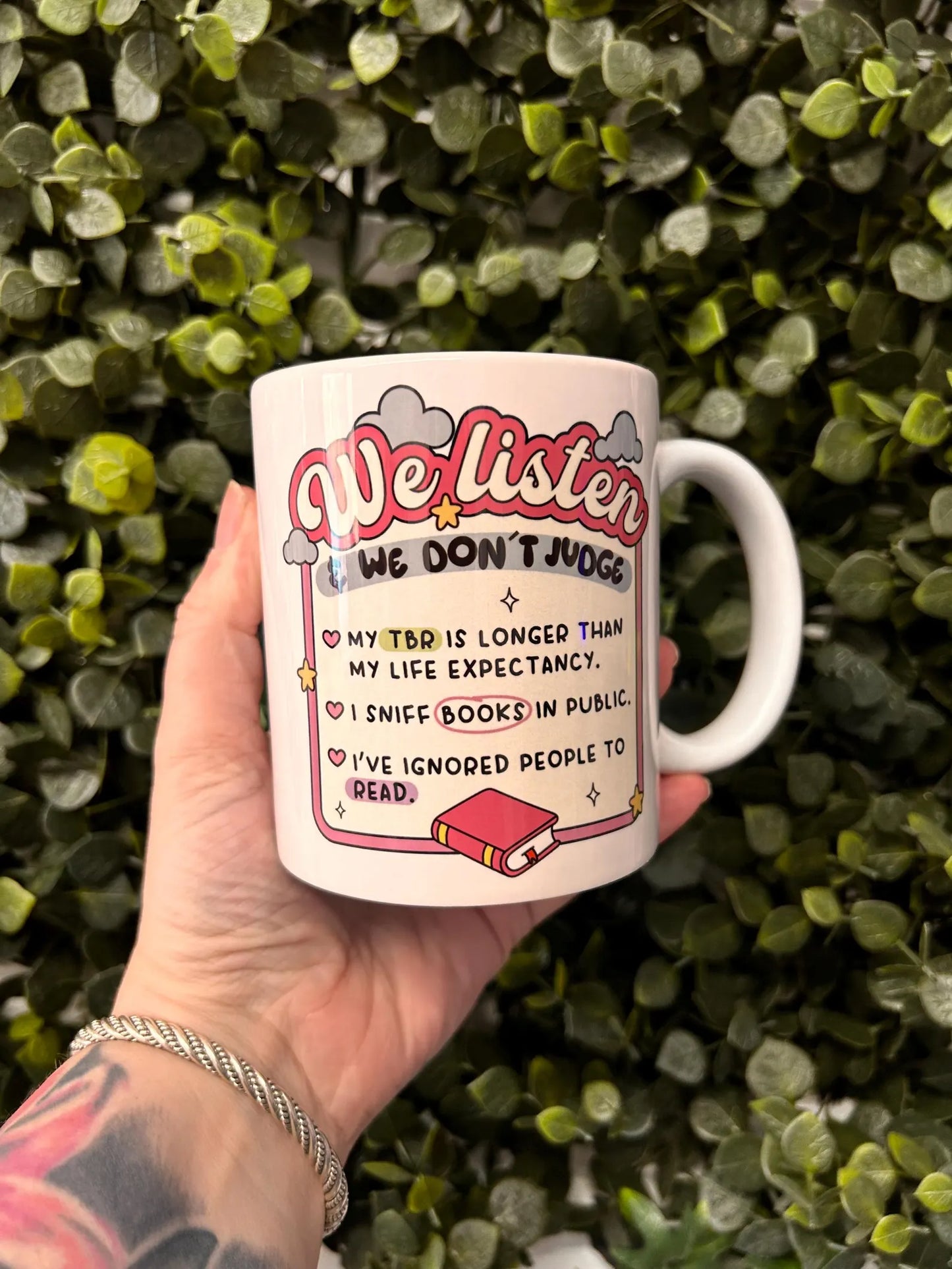 We Listen and We Don't Judge Mug | Cosy Reader Mug